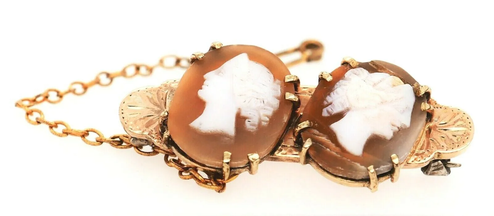 Vintage 9ct Yellow Gold Double Shell Cameo Brooch