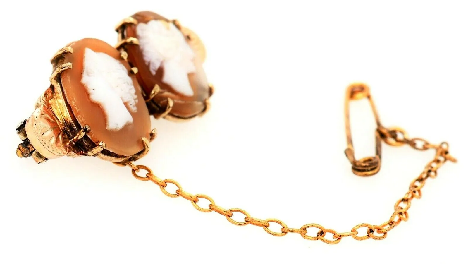 Vintage 9ct Yellow Gold Double Shell Cameo Brooch