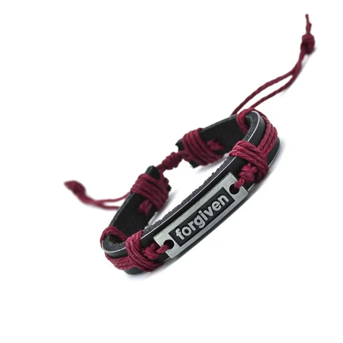 Vintage Jewelry Genuine Leather Bracelet Men Bracelet for Women Femme "FORGIVEN" Charm Bracelets Bangles Fashion Jewelry