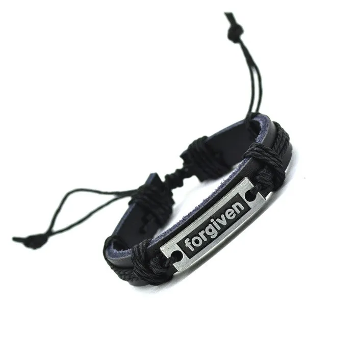 Vintage Jewelry Genuine Leather Bracelet Men Bracelet for Women Femme "FORGIVEN" Charm Bracelets Bangles Fashion Jewelry