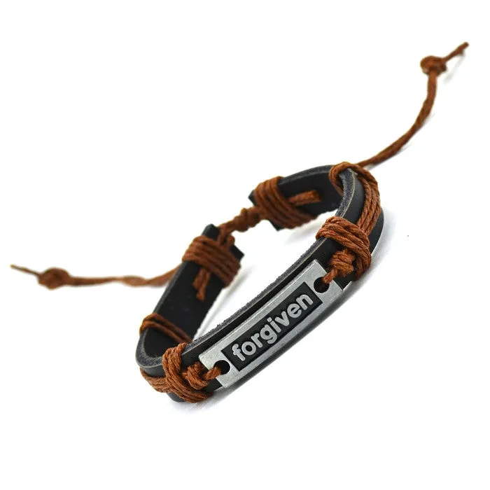 Vintage Jewelry Genuine Leather Bracelet Men Bracelet for Women Femme "FORGIVEN" Charm Bracelets Bangles Fashion Jewelry