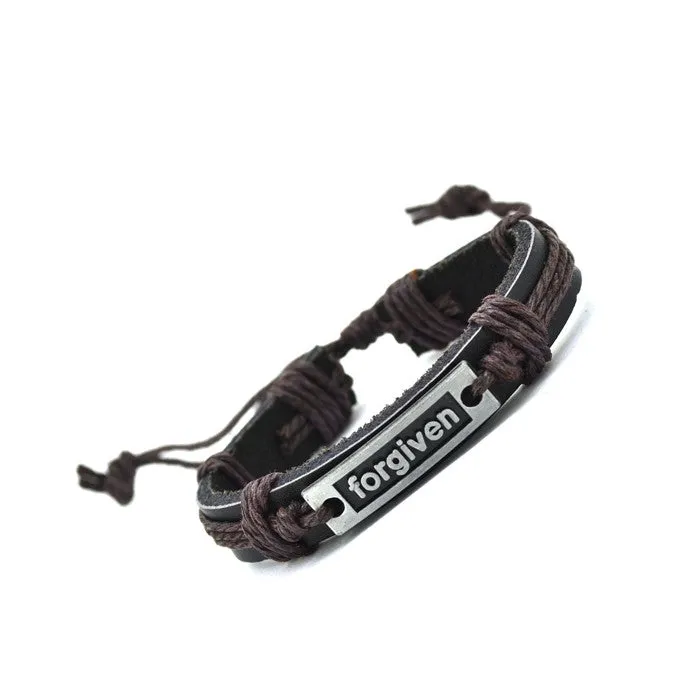 Vintage Jewelry Genuine Leather Bracelet Men Bracelet for Women Femme "FORGIVEN" Charm Bracelets Bangles Fashion Jewelry