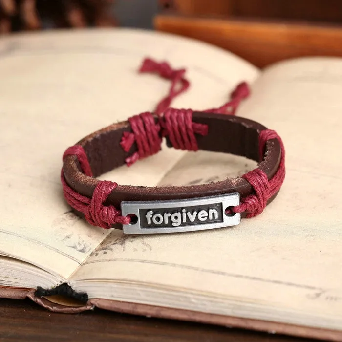 Vintage Jewelry Genuine Leather Bracelet Men Bracelet for Women Femme "FORGIVEN" Charm Bracelets Bangles Fashion Jewelry