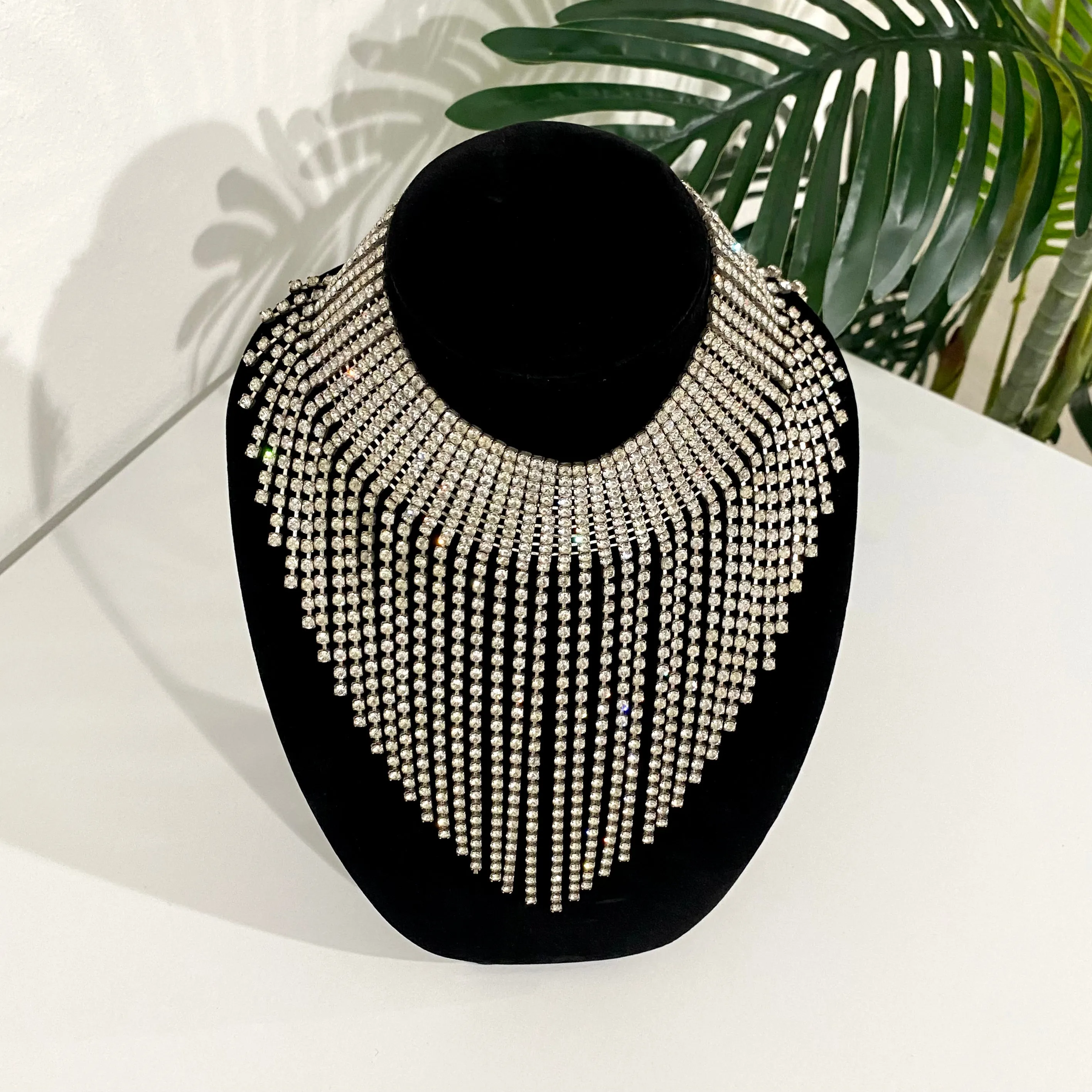 Vintage Rhinestone Waterfall Necklace