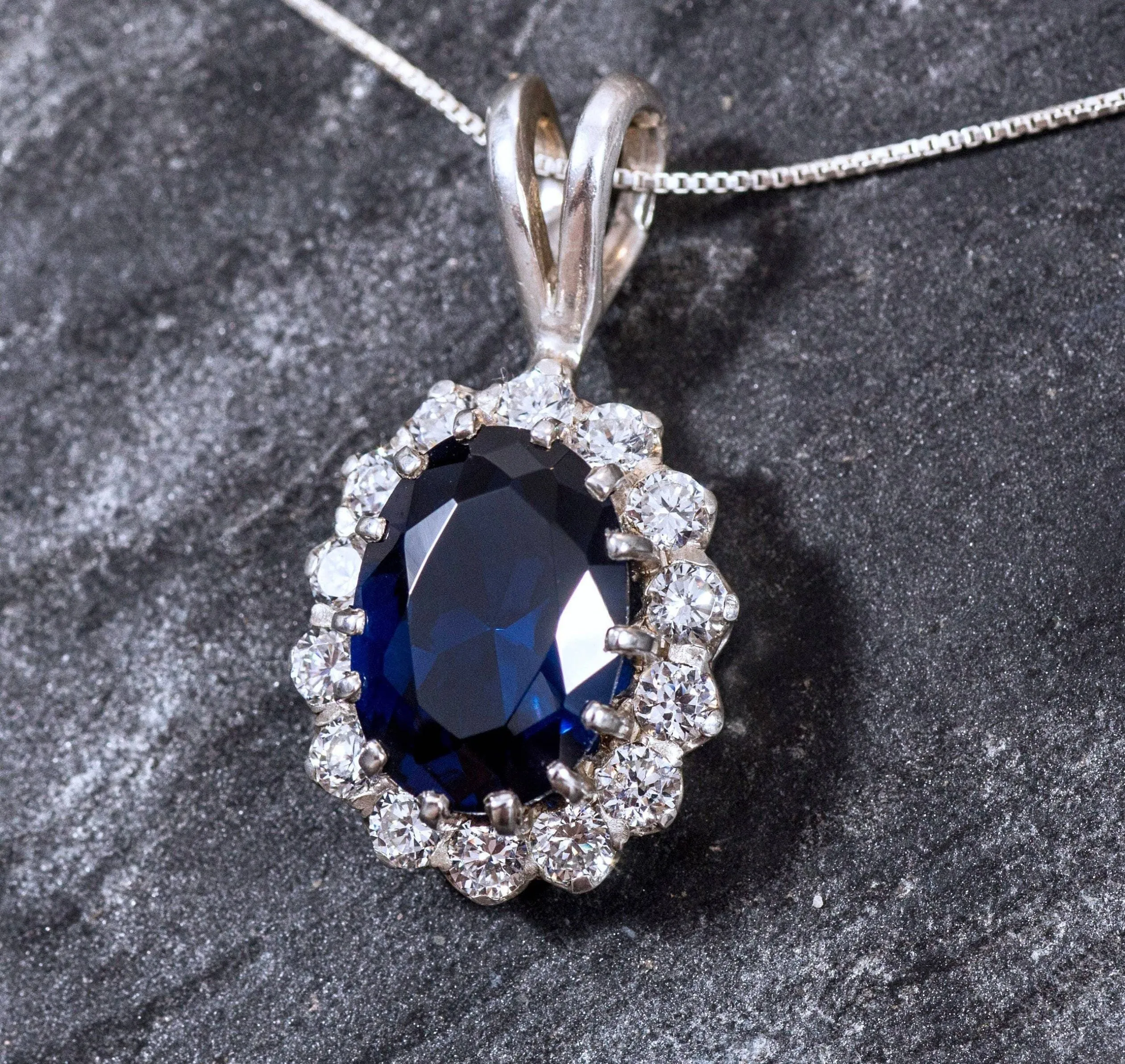 Vintage Sapphire Pendant - Princess Diana Necklace, Royal Blue Diamond Pendant