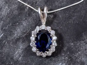 Vintage Sapphire Pendant - Princess Diana Necklace, Royal Blue Diamond Pendant