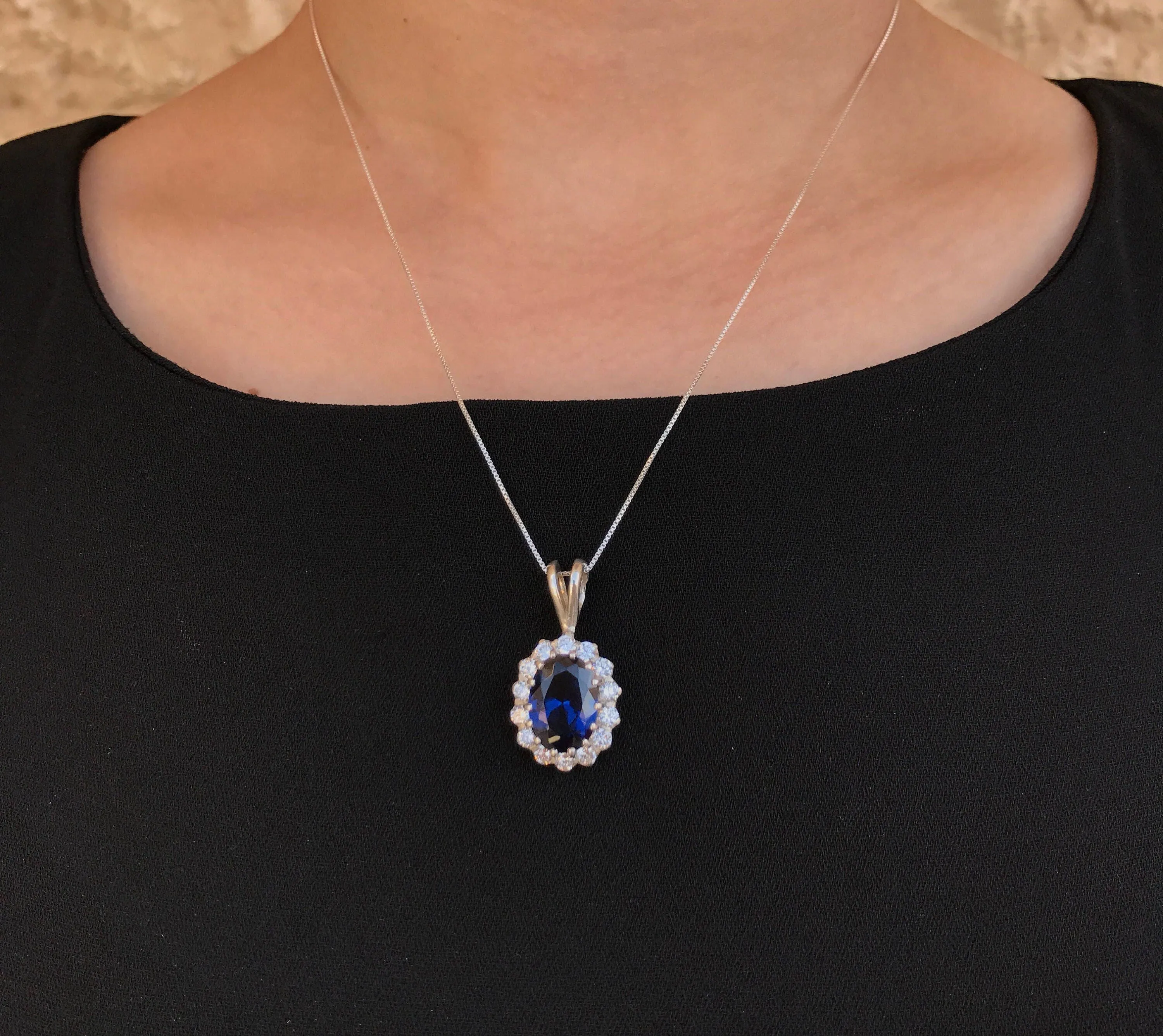 Vintage Sapphire Pendant - Princess Diana Necklace, Royal Blue Diamond Pendant