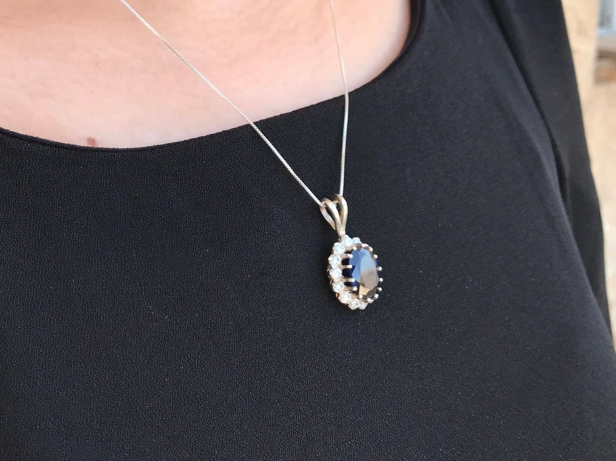 Vintage Sapphire Pendant - Princess Diana Necklace, Royal Blue Diamond Pendant