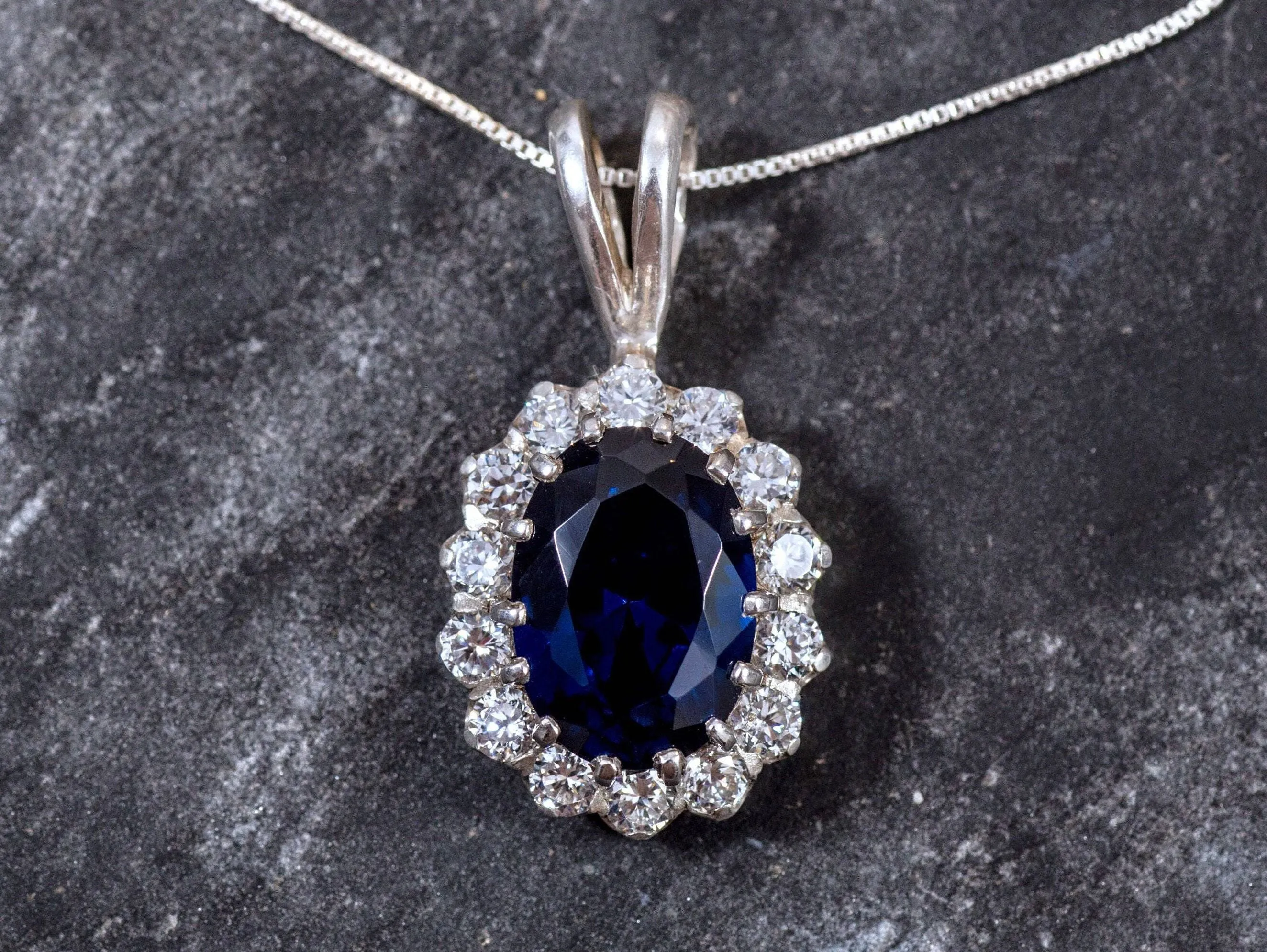 Vintage Sapphire Pendant - Princess Diana Necklace, Royal Blue Diamond Pendant