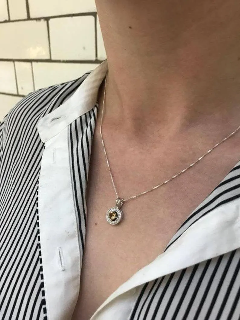 Vintage Sapphire Pendant - Round Sapphire Necklace - Blue Halo Necklace
