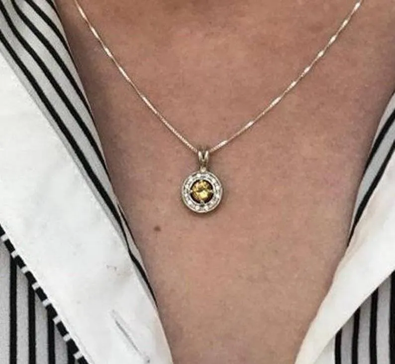 Vintage Sapphire Pendant - Round Sapphire Necklace - Blue Halo Necklace
