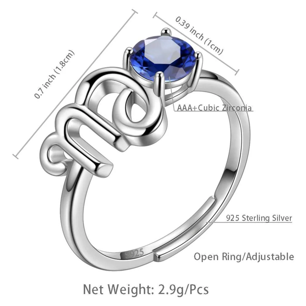 Virgo Ring September Sapphire Birthstone Zodiac Women Girls Jewelry Birthday Gift