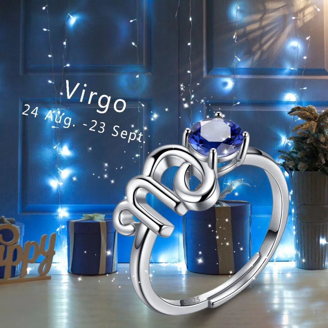 Virgo Ring September Sapphire Birthstone Zodiac Women Girls Jewelry Birthday Gift