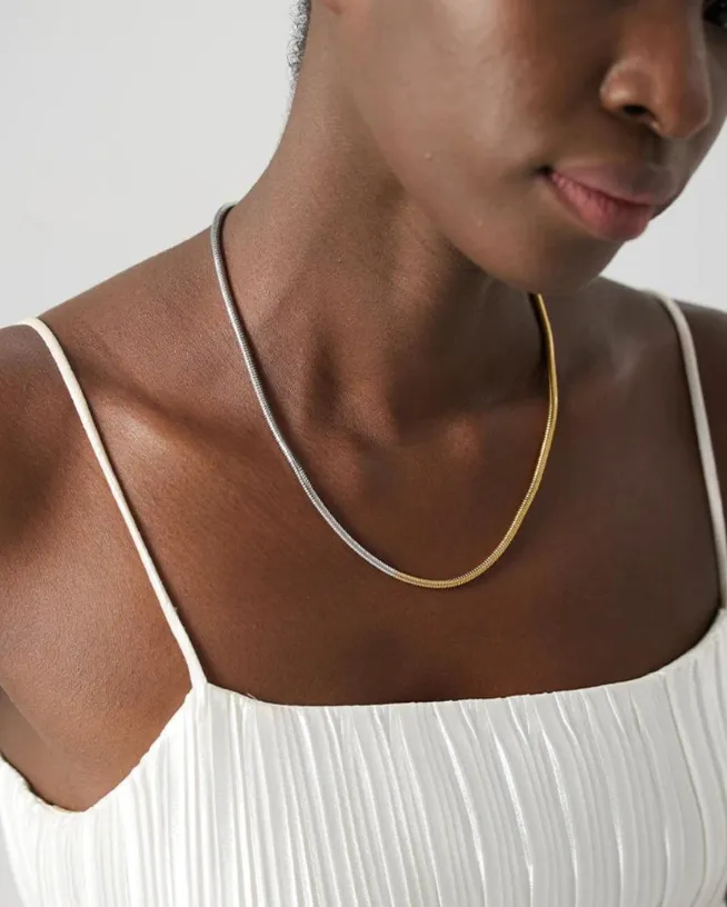 Waterproof Mixed Metal Snake Chain Necklace