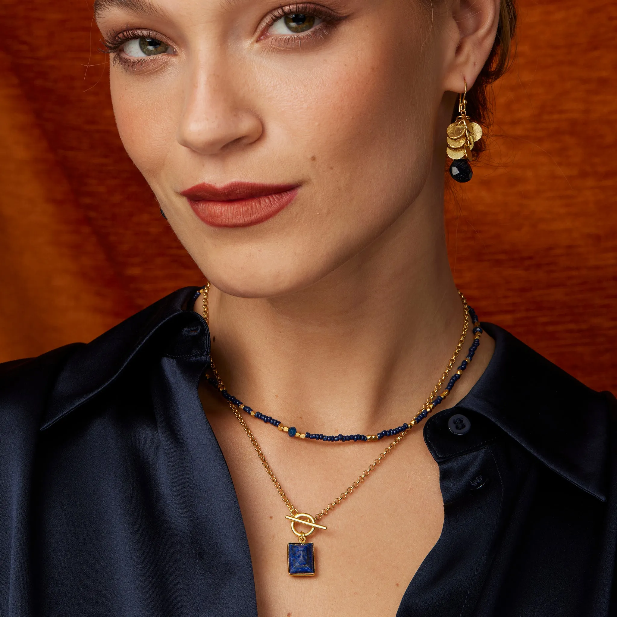 Winona Navy Sunstone Earrings