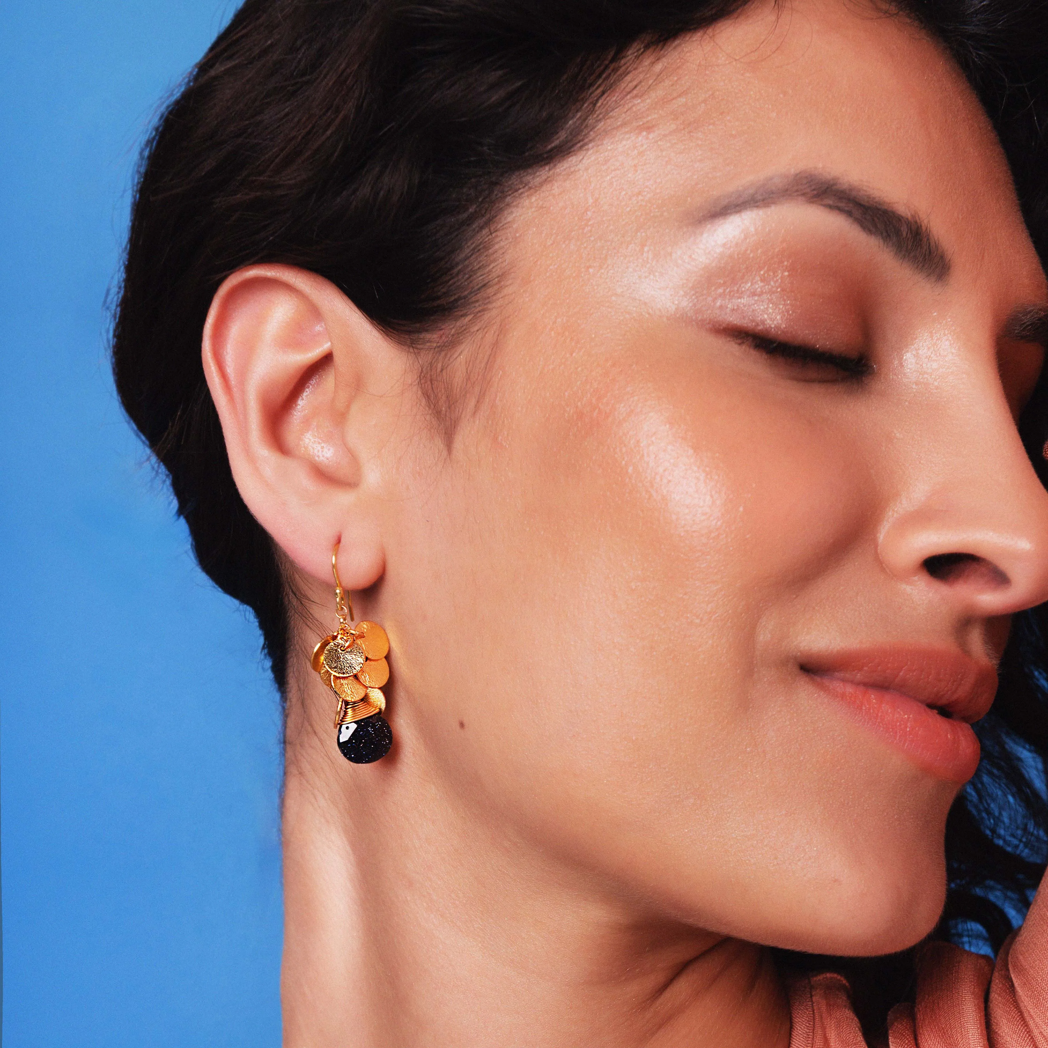 Winona Navy Sunstone Earrings