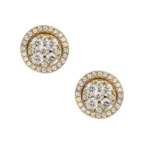 Women's Round Frame Cluster Diamond Stud Earrings 1.03ct 14K Yellow Gold