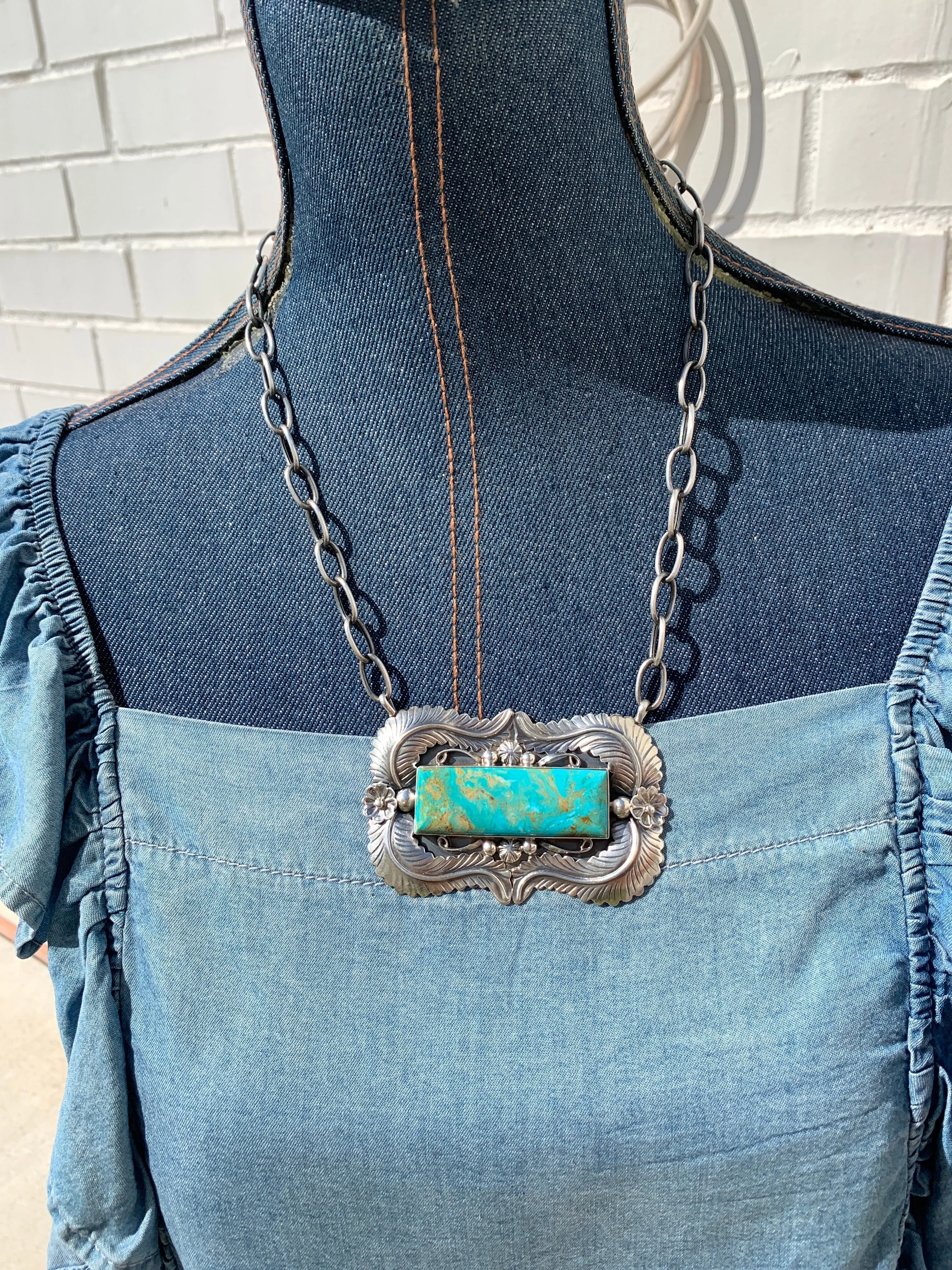 XL Kingman Stone Feather Bar Necklace #2