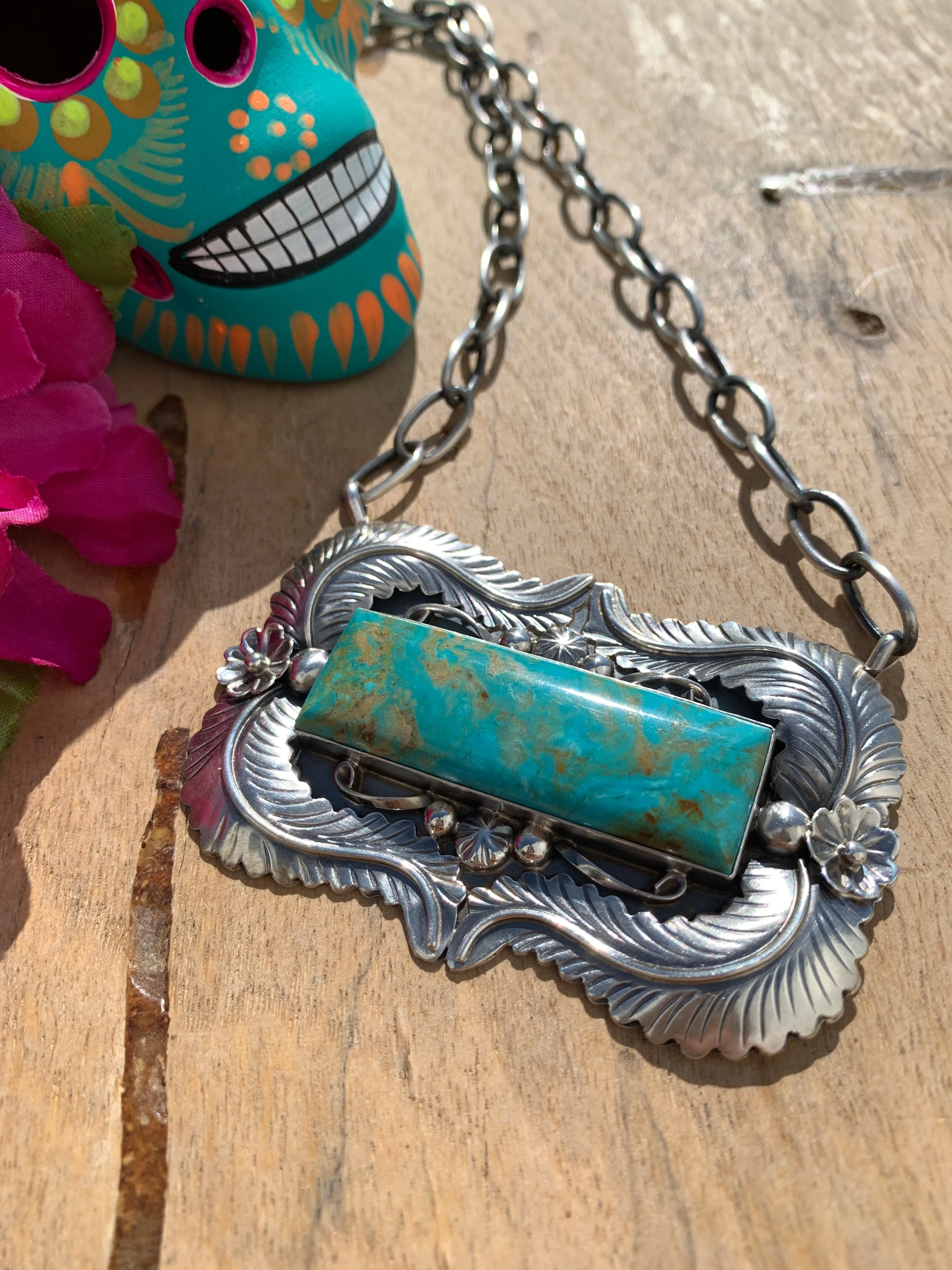 XL Kingman Stone Feather Bar Necklace #2